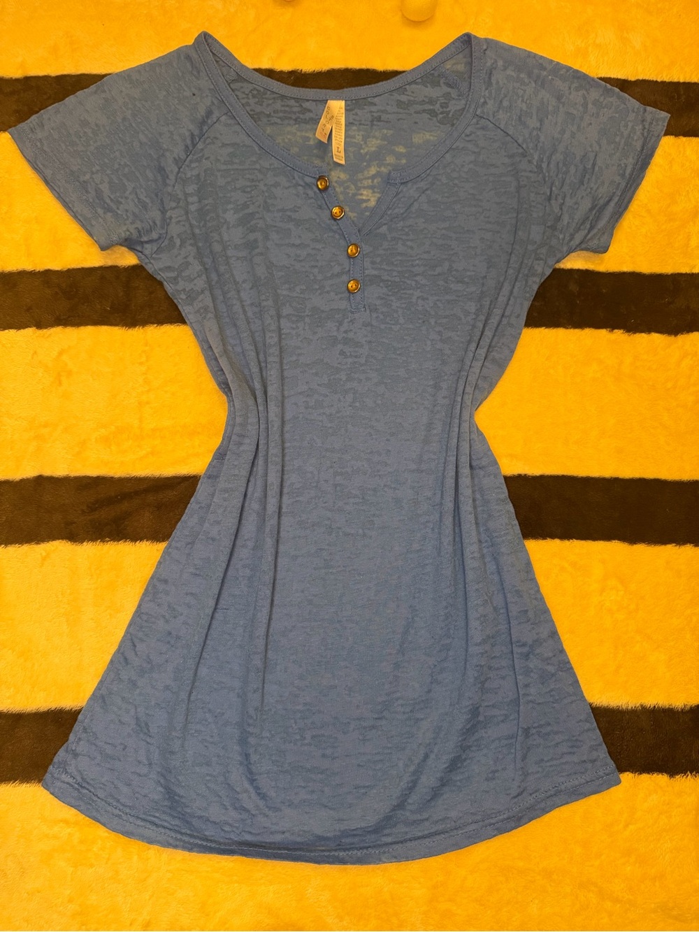 Color Story Burnout Henley Blouse Blue Size L - Picture 3 of 12